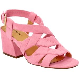 Comfort View Pink Strappy Suede-Like Chunky Heeled Sandals